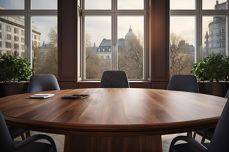 会议室内的圆形桌子背景图片