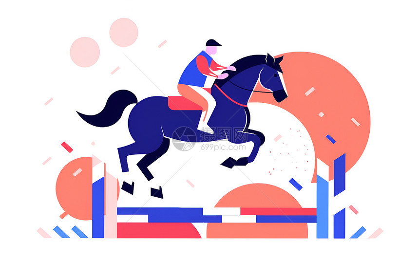 骑手操纵马匹跨越障碍图片