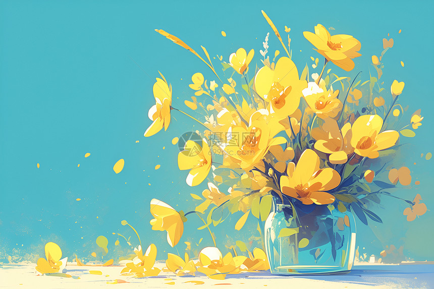 花瓶的黄色花束图片