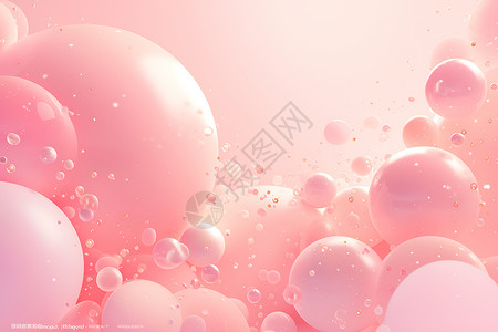 糖果类粉色泡泡在浅蓝天空中飘荡插画