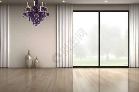 空旷的客厅推拉玻璃门高清图片