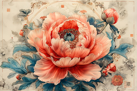 中国传统纹饰中国传统艺术的牡丹插画