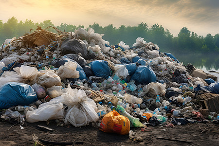 危险废弃物一堆生活垃圾背景