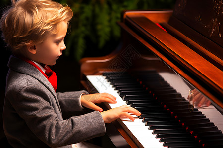儿童音乐会弹钢琴的少年背景