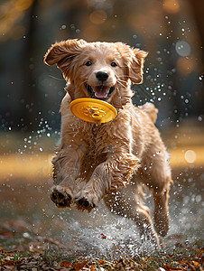 动物开心在水中奔跑的狗背景