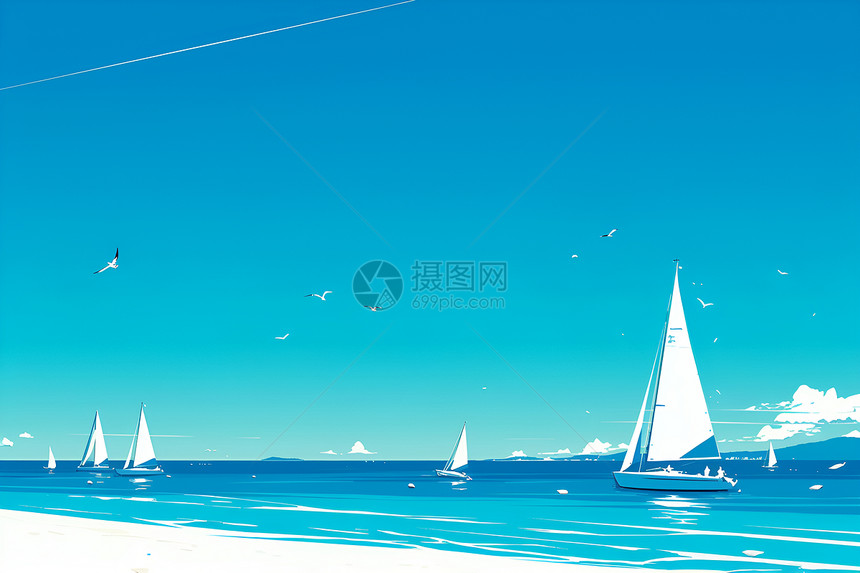 蓝蓝的天空下形式的帆船图片