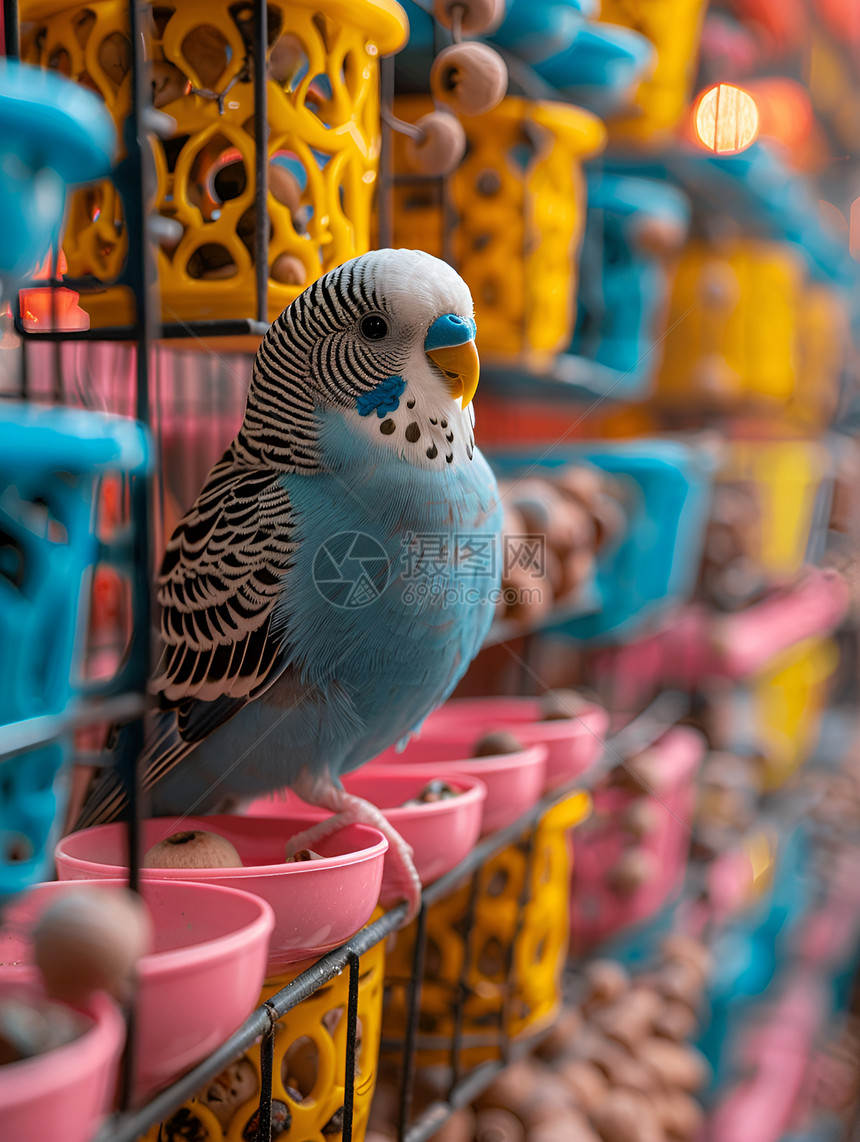 彩色笼子中的鸟图片