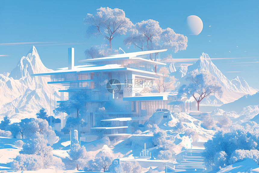 山中蓝色住宅图片