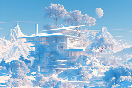 山中蓝色住宅背景图片