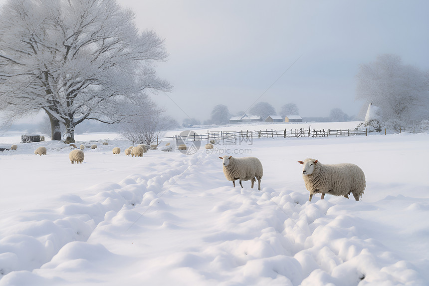 羊群穿越雪地图片