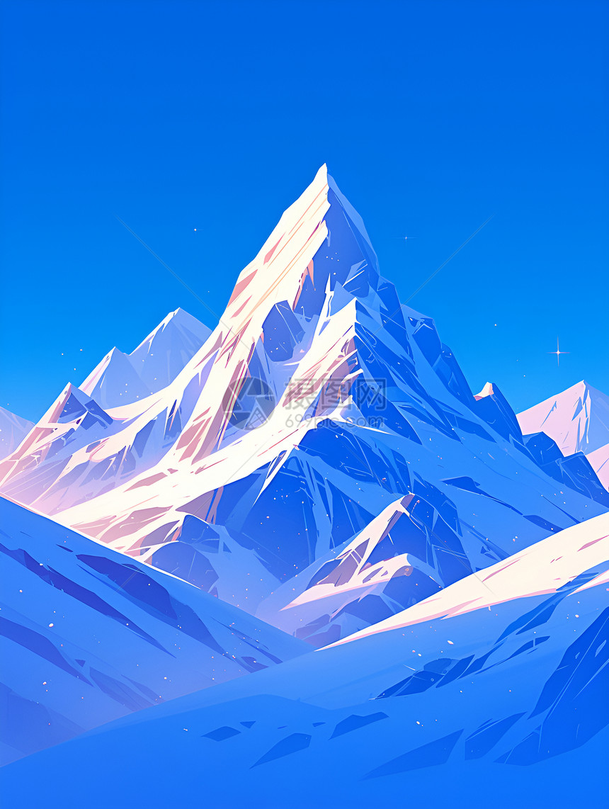 蓝色背景上的雪山图片