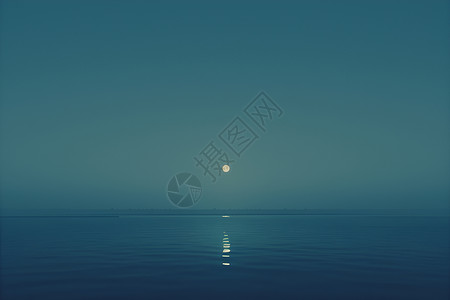 夜晚海倒影在海面上的月亮插画