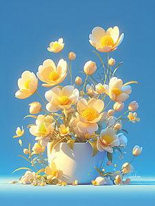 花盆中的小黄花背景图片