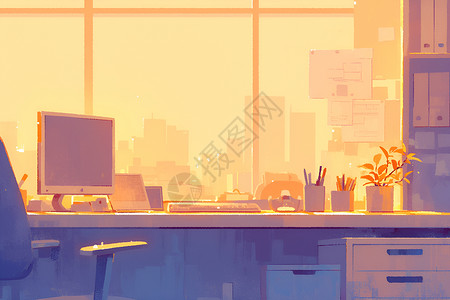 办公室窗户明亮的办公室插画