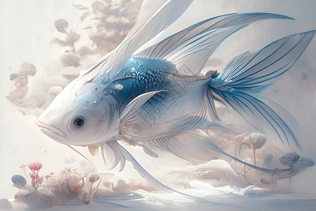 鱼尾梦幻美丽的鱼儿插画