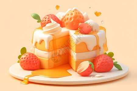 盘子里草莓一个水果蛋糕插画