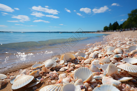 浩瀚的贝壳沙滩背景图片
