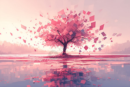 春天创意粉色的创意树木插画
