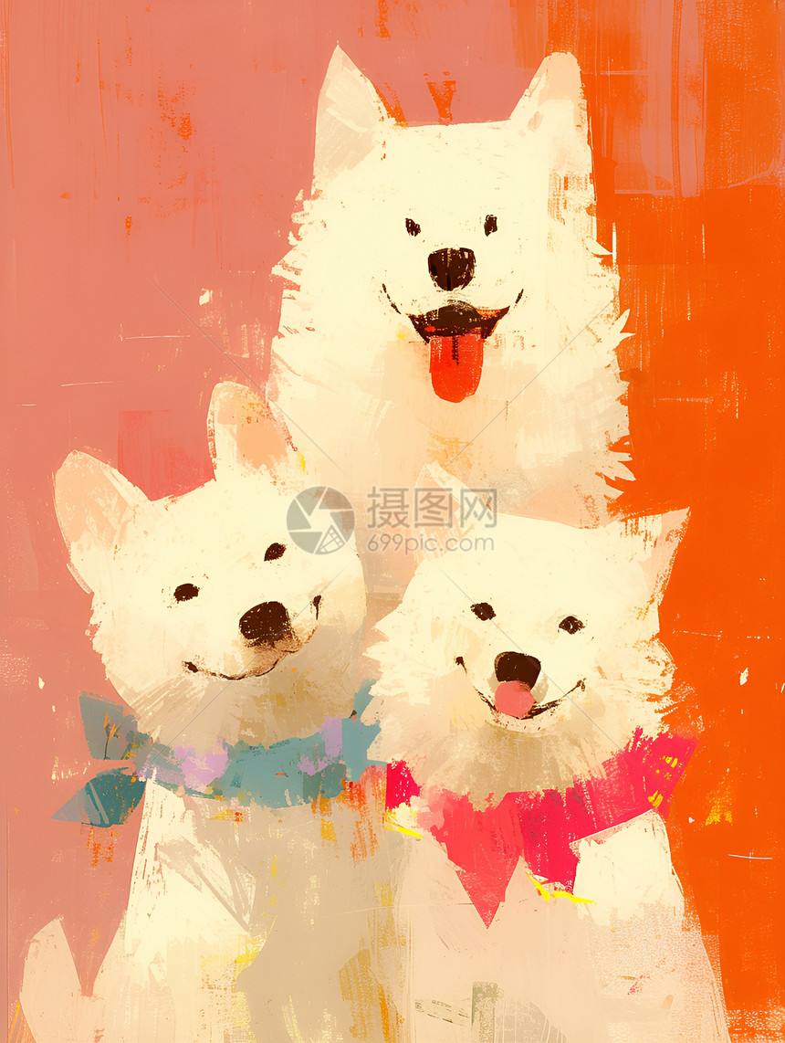 三只小狗在纯色背景下图片