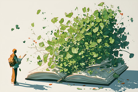 超现实背景隐藏书中的叶子插画
