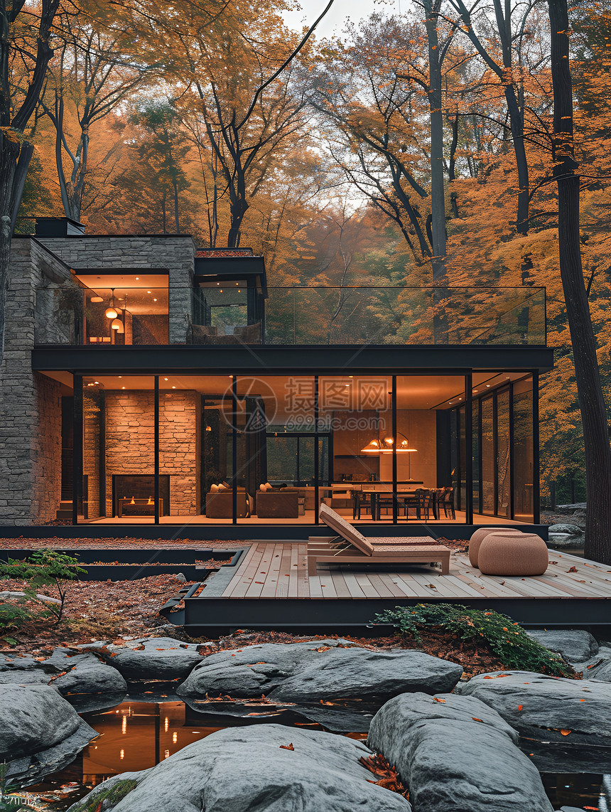 森林中的现代住宅图片