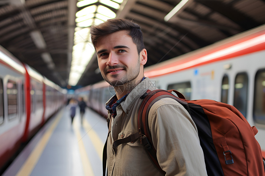 旅行的青年在火车站图片