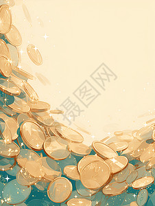 钱币上的IPO沙滩上的金币插画