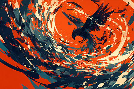 红鸟翱翔天空插画
