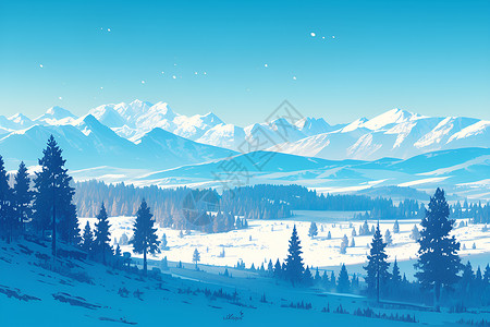 雪山航拍冬日雪山美景插画