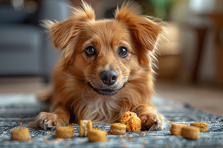 小狗和美味的零食背景图片