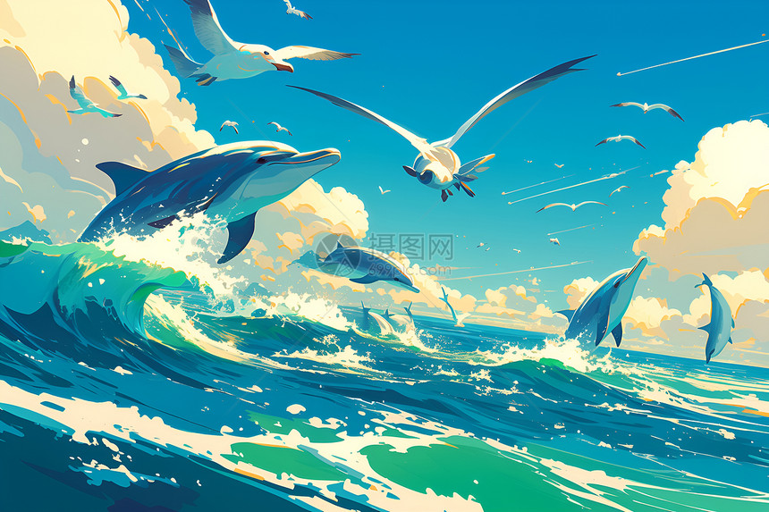 海面盘旋的海鸥图片