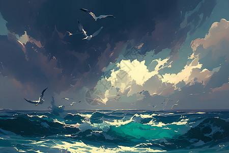 海洋上空的海鸥背景图片