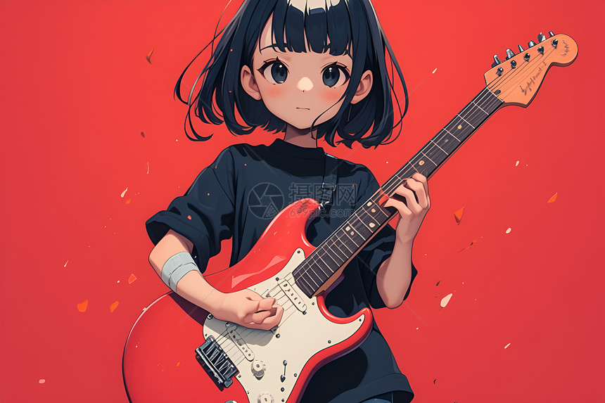 弹奏电吉他的少女图片