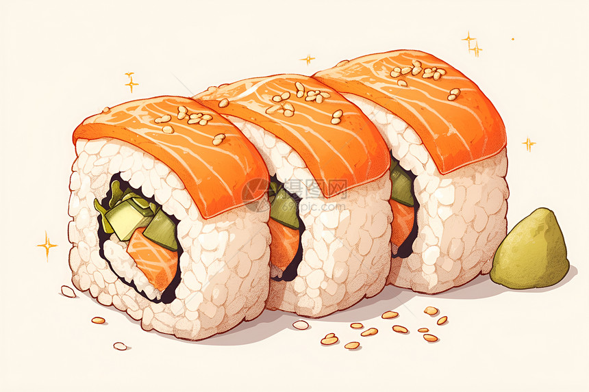 可爱寿司风格的涂鸦插画图片