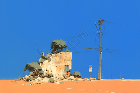 沙漠中的电线杆背景图片