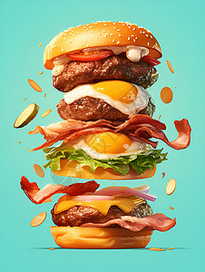 汉堡披萨美食汉堡的顶级配料设计图片