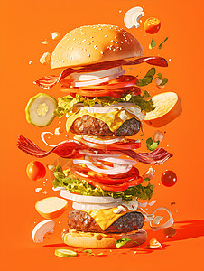 年味小吃多汁的美式汉堡设计图片