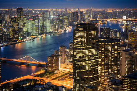 夜晚点亮了桥梁夜晚城市的景色背景