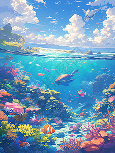 海底的鱼群背景图片