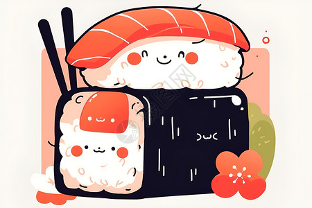 三文鱼美食花式紫菜寿司插画