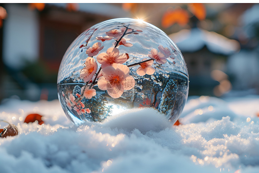 雪地中的水晶花球图片