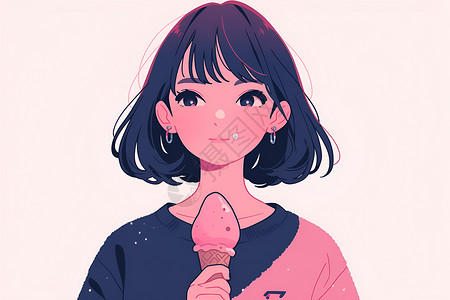 可爱少女手拿冰淇淋插画