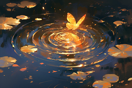 艺术蝴蝶水面上的美丽蝴蝶插画