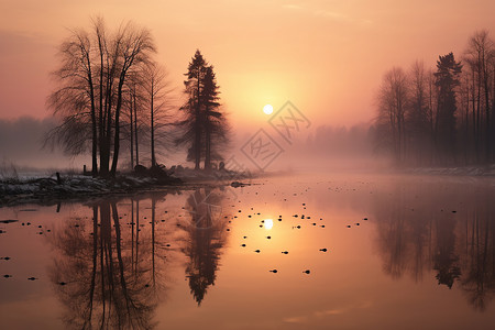 湖畔的日出背景图片