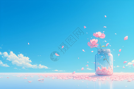 粉色瓶子一瓶粉色花朵插画