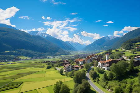 山间风景道路山间村庄的壮丽风景背景