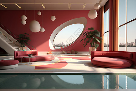 红色奢华现代装潢客厅背景