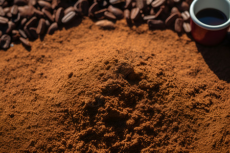咖啡粉末和一些咖啡豆高清图片