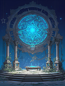 神秘祭台上的喷泉背景图片