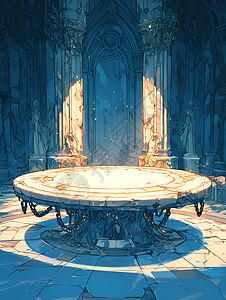 神秘宫殿里的石桌背景图片